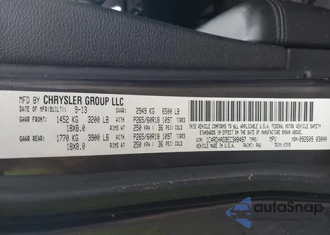 2014 Dodge Durango Sxt из США, поврежденный, VIN 1C4RDHAG9EC308487